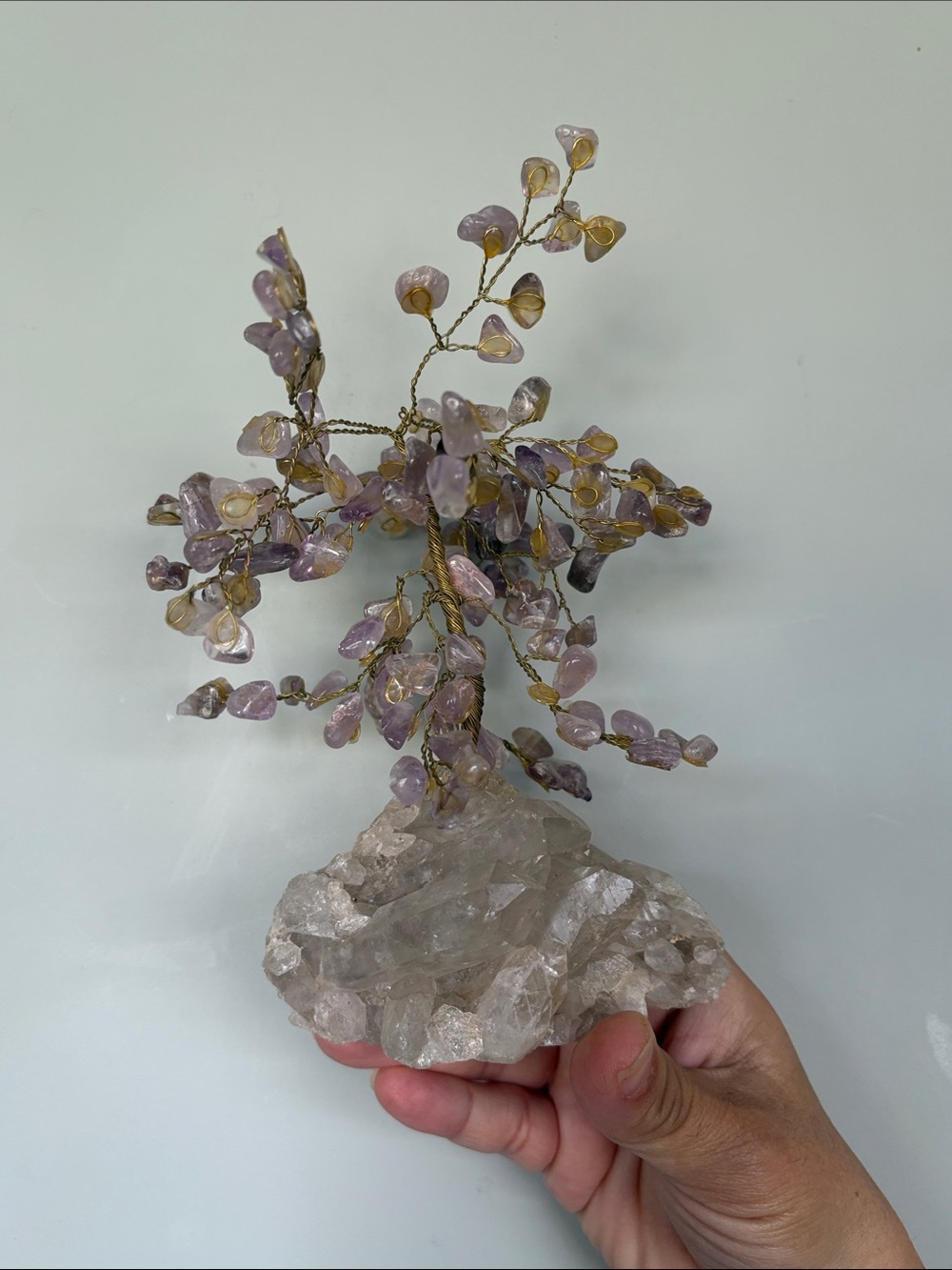 Amethyst Chip Gemstone Tree on Quartz Base 1980s